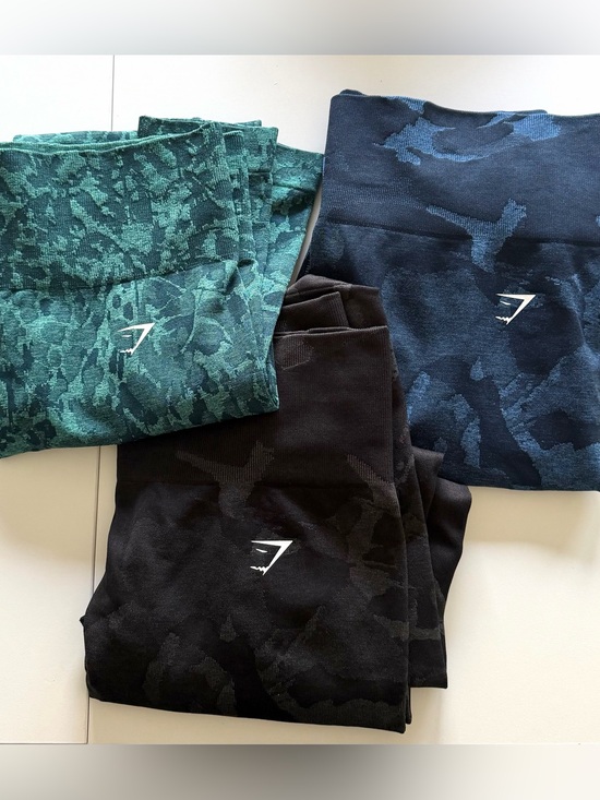 Gymshark Pants - Gymshark Camouflage Seamless Leggings BUNDLE - Green, Dark Blue, Black